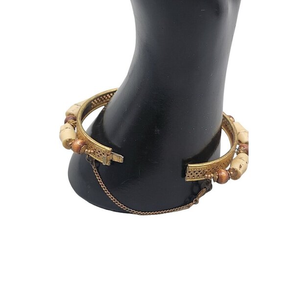 Miriam Haskell Rare Hinged Clamper Bangle Bracelet Resin Bamboo Wood Beads 6.5" - Picture 14 of 14